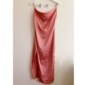 PrettyLittleThing Satin Slip Midi Dress - Peach Pink